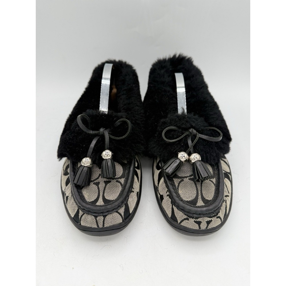 Coach Fiona Signature Shearling Moccasin Slippers Black Q6248 Women's Size 7.5